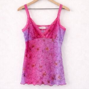 Meghan Noland Los Angeles Y2K Lace Trim Floral Tank Top  Pink & Purple Crinkle M